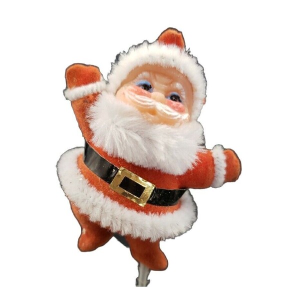 MCM Santa Claus Christmas Kitsch Floral Pick Flocked Vintage Mid Century Modern - Picture 1 of 16